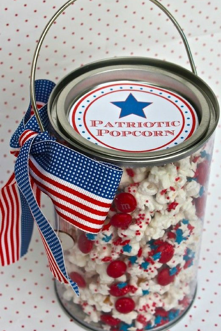 Printable 4th of July Labels for "Patriotic Popcorn" Tin