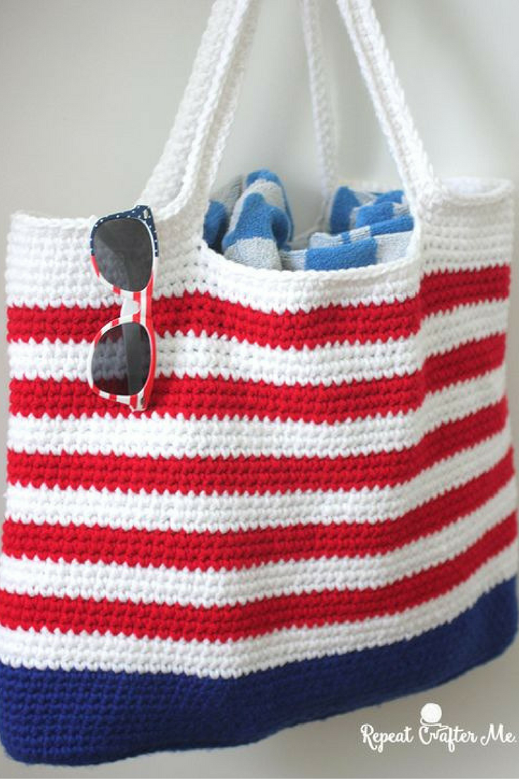 Elegant, Striped, Red, White & Blue Summertime Tote Bag