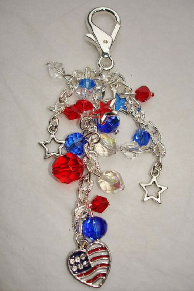 Red, White & Blue Patriotic Keychain with USA flag heart